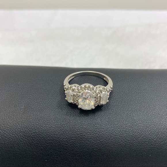 Silver Color Ring With CZ Settings. Size 7.25 - Picture 6 of 7